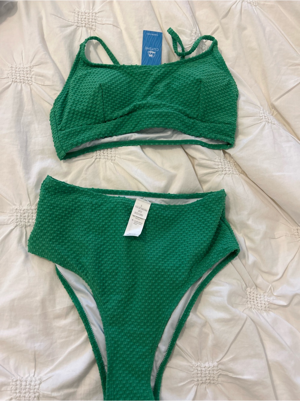 Cupshe Textured Emerald Green Bikini Bottoms with Lined Interior